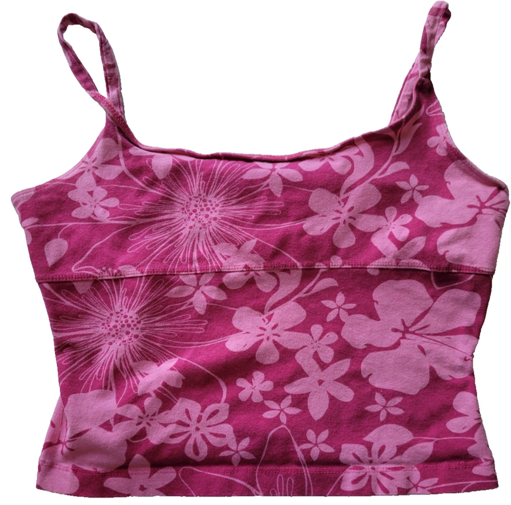 L.A. Movers Womens XL Pink Floral Cami Crop Tank Top Y2K Stretch